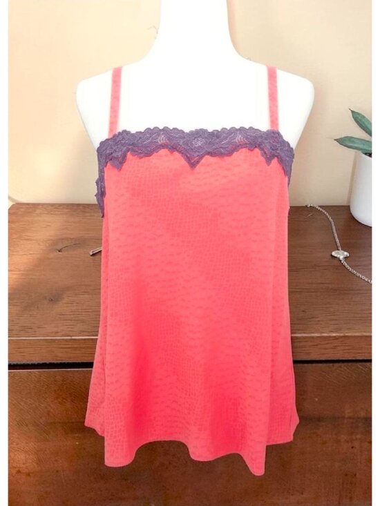 Jones New York Other - Satin Rose Top With Purple Lace Trim & Adjustable Straps - Womens Sleepwear Or L